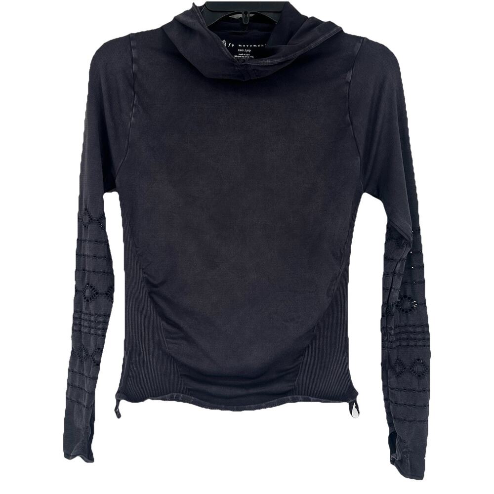 Free People Movement Good Karma Hoodie Shirt Black Fitted Cowl Neck Size S - Picture 3 of 12